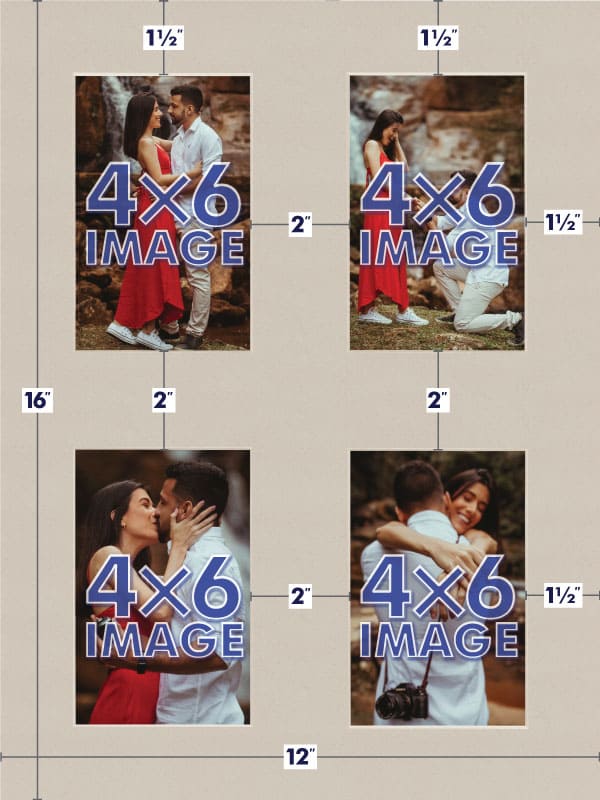 Gray Window Mat With 4 Openings For 4X6 Images