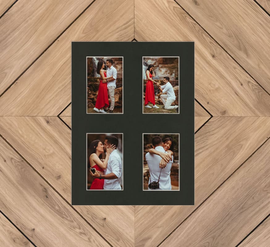 Smooth Black Window Mat With 4 Openings For 4X6 Images