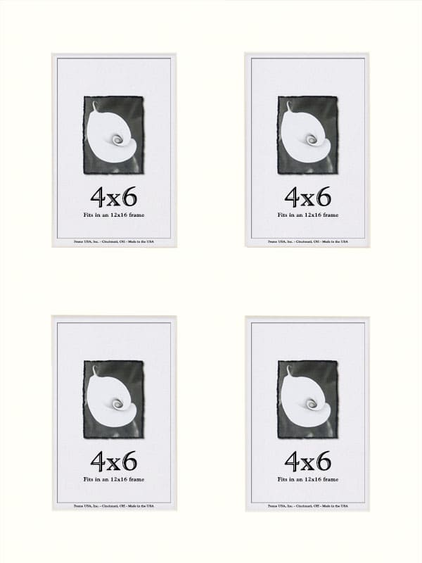 Smooth White Window Mat With 4 Openings For 4X6 Images