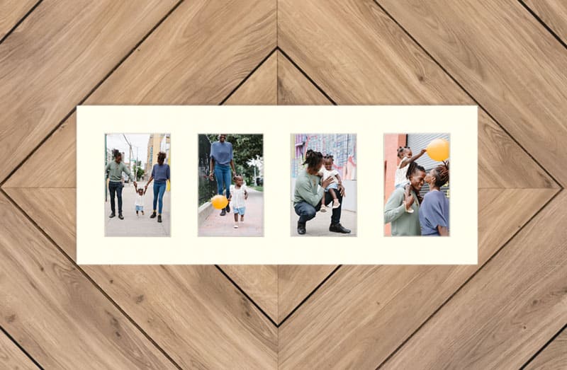 Pure White Mat With 4 Openings For 4X6 Images