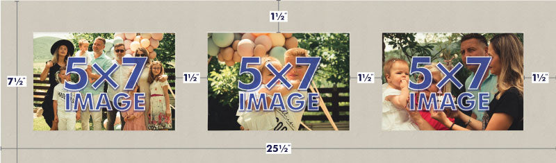 Gray Mat With 3 Openings For 5X7 Images