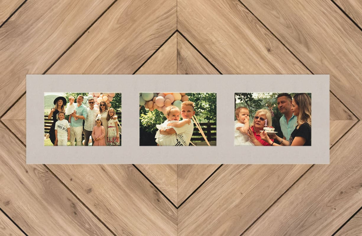 Pure Gray Mat With 3 Openings For 5X7 Images