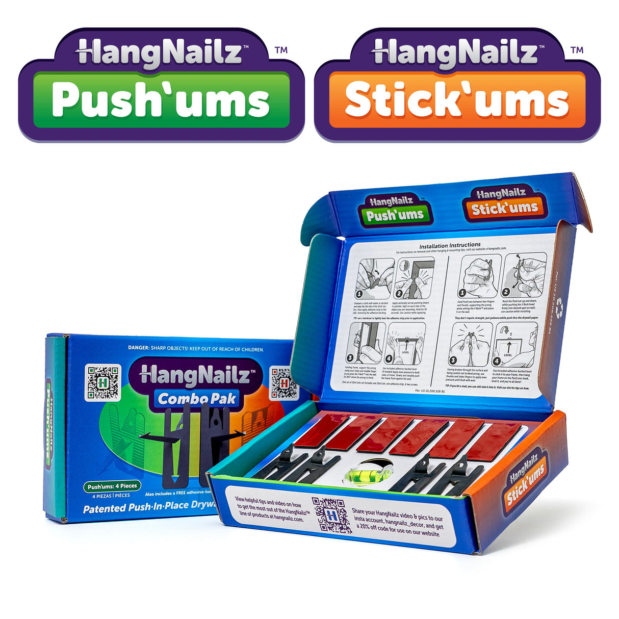 HangNailz Combo Pak – Push-In Wall Hooks & Anchors
