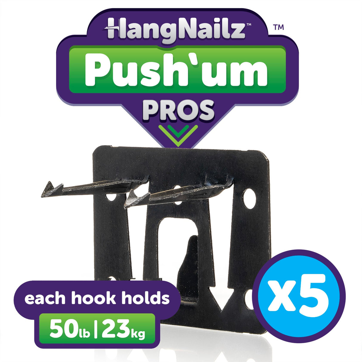 HangNailz Push'um Pros SoloPak – Heavy-Duty Push-In Wall Hook, Single