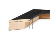 Wooden molding with black strip showing dimensions on a white background