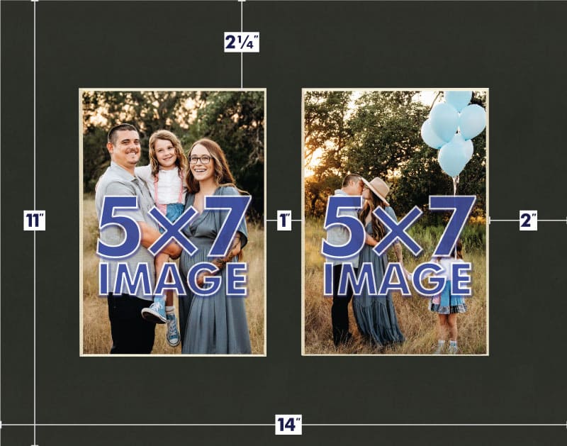 Smooth Black Mat With 2 Openings For 5X7 Images