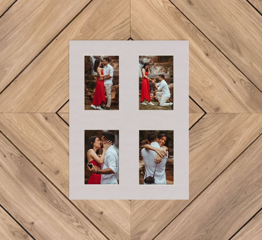 Gray Window Mat With 4 Openings For 4X6 Images
