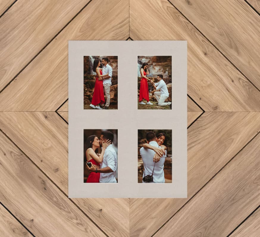 Pure Gray Window Mat With 4 Openings For 4X6 Images