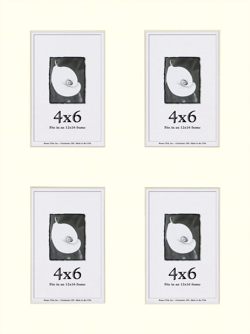 Pure White Window Mat With 4 Openings For 4X6 Images