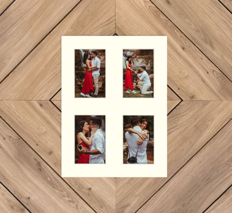 Pure White Window Mat With 4 Openings For 4X6 Images