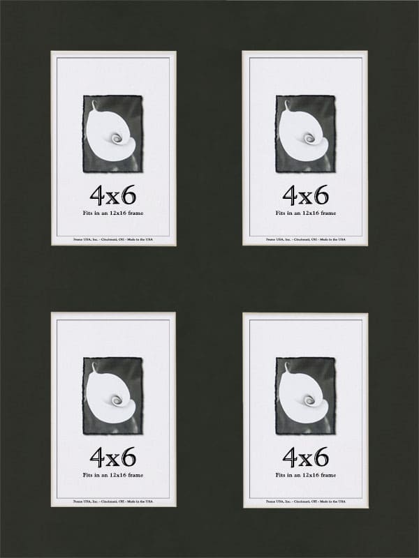 Smooth Black Window Mat With 4 Openings For 4X6 Images