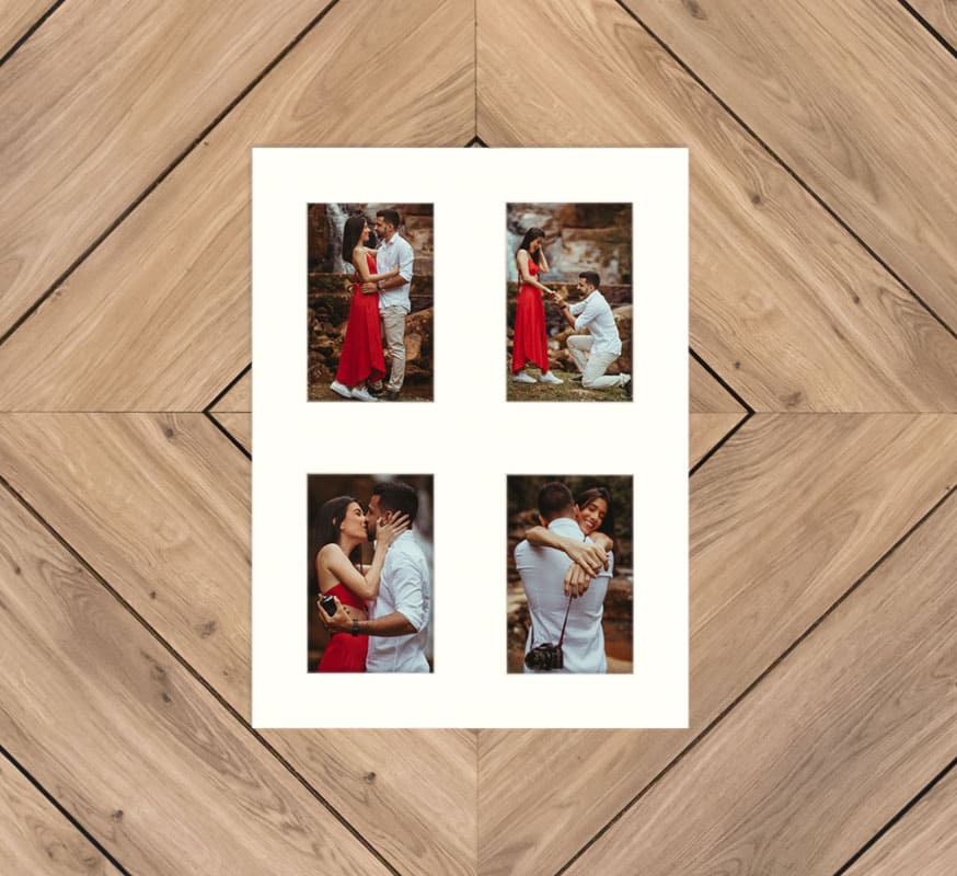 Smooth White Window Mat With 4 Openings For 4X6 Images