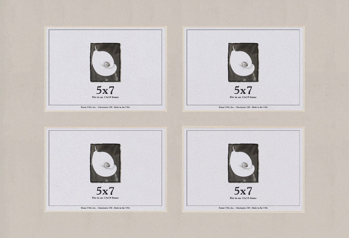 Pure Gray Mat With 4 Openings For 5X7 Images