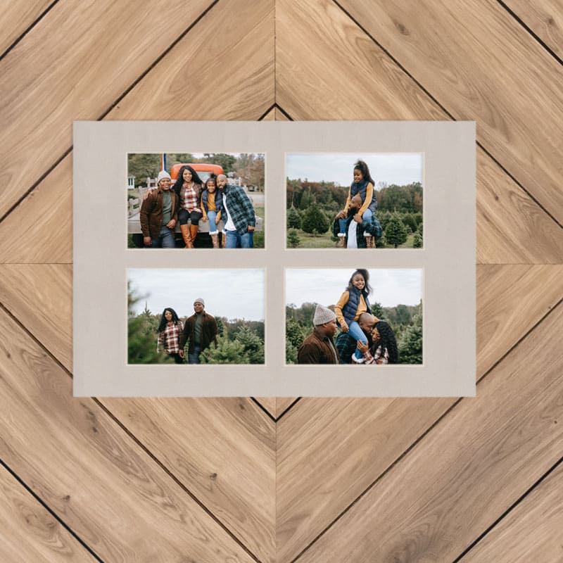 Pure Gray Mat With 4 Openings For 5X7 Images