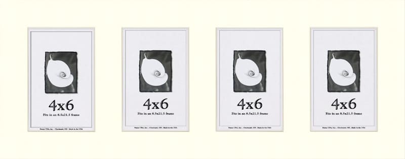 Pure White Mat With 4 Openings For 4X6 Images