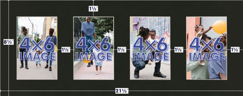 Smooth Black Mat With 4 Openings For 4X6 Images