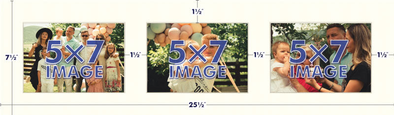 Pure White Mat With 3 Openings For 5X7 Images