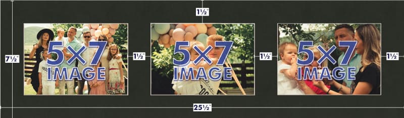 Smooth Black Mat With 3 Openings For 5X7 Images